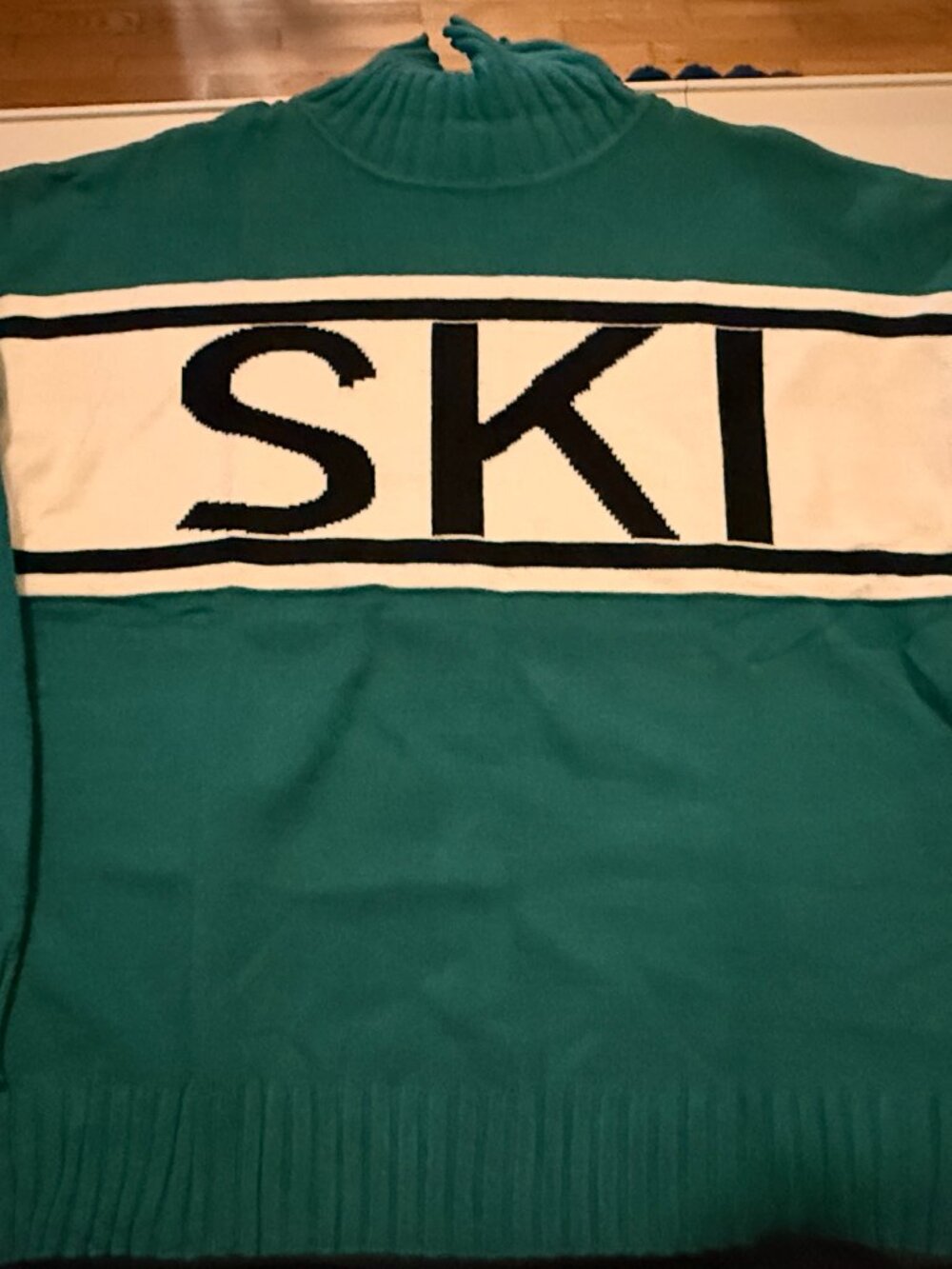 Green SKI Knit Sweater | Vintage Style Winter Pullover | Size XL